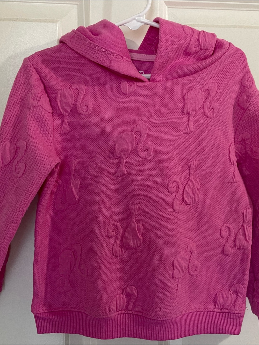 Barbie Hot Pink Hooded Sweatshirt with Raised Flamingo Texture